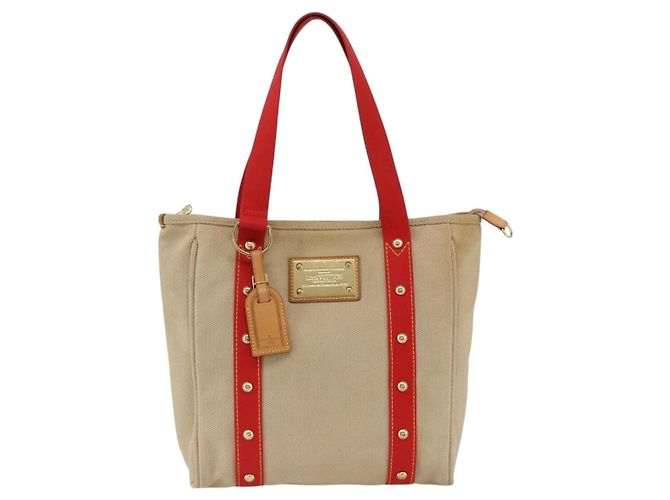 LOUIS VUITTON Antigua Cabas MM Borsa Tote Canvas Beige Rossa M40035 LV Auth ka3234 Rosso - vista 13