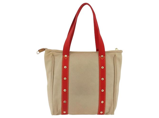 LOUIS VUITTON Antigua Cabas MM Borsa Tote Canvas Beige Rossa M40035 LV Auth ka3234 Rosso - vista 2