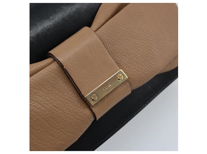 Chloé Borsa a mano in pelle nera e oro con catena in nastro Chloe Auth 174022A Nero D'oro - vista 14
