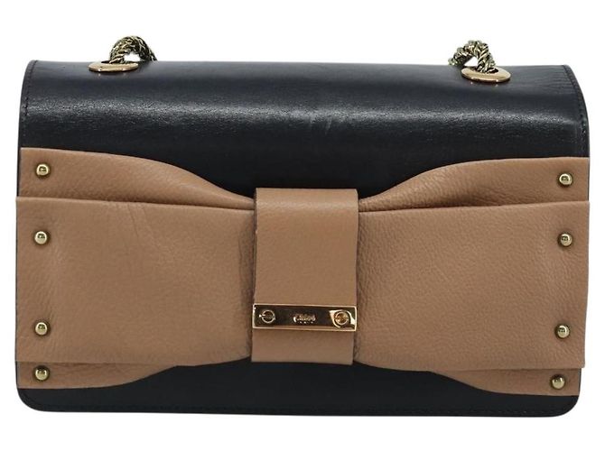 Chloé Borsa a mano in pelle nera e oro con catena in nastro Chloe Auth 174022A Nero D'oro - vista 2
