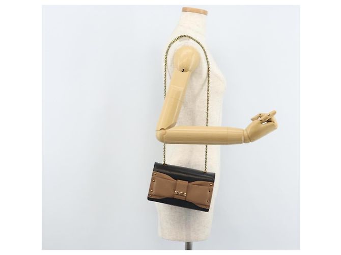 Chloé Borsa a mano in pelle nera e oro con catena in nastro Chloe Auth 174022A Nero D'oro - vista 22