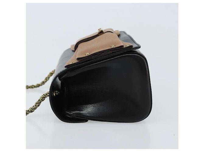 Chloé Borsa a mano in pelle nera e oro con catena in nastro Chloe Auth 174022A Nero D'oro - vista 5