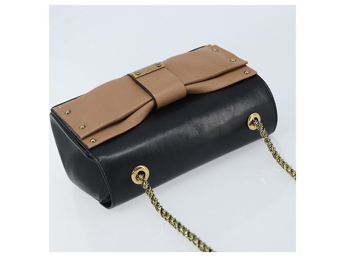 Chloé Borsa a mano in pelle nera e oro con catena in nastro Chloe Auth 174022A Nero D'oro - vista 6