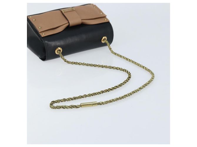 Chloé Borsa a mano in pelle nera e oro con catena in nastro Chloe Auth 174022A Nero D'oro - vista 7