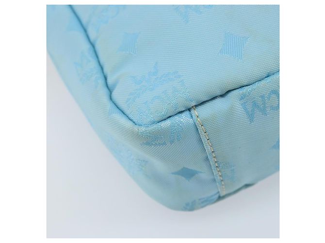 MCM Vicetos Logogram Schultertasche aus Nylon Hellblau Silber Authentisch 174459 - Ansicht 11