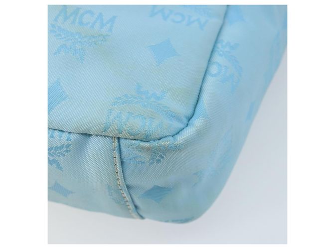 MCM Vicetos Logogram Schultertasche aus Nylon Hellblau Silber Authentisch 174459 - Ansicht 12