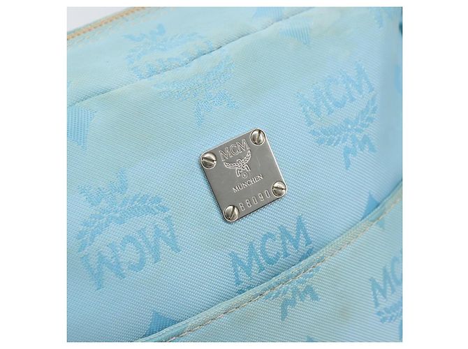 MCM Vicetos Logogram Schultertasche aus Nylon Hellblau Silber Authentisch 174459 - Ansicht 15
