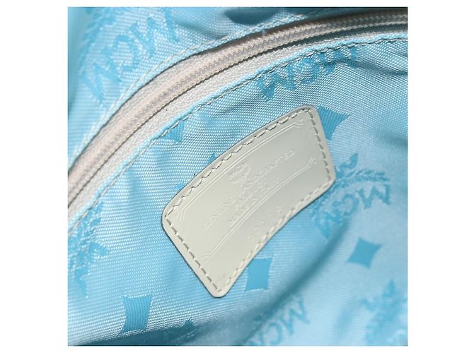 MCM Vicetos Logogram Schultertasche aus Nylon Hellblau Silber Authentisch 174459 - Ansicht 17