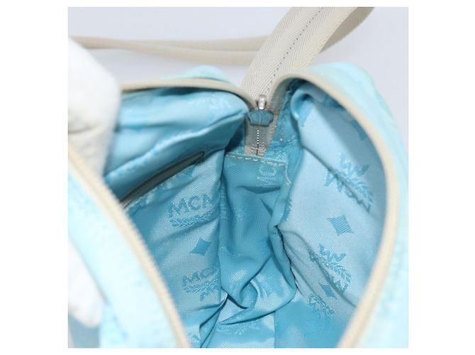 MCM Vicetos Logogram Schultertasche aus Nylon Hellblau Silber Authentisch 174459 - Ansicht 19