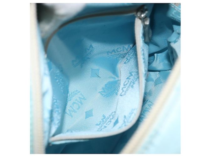 MCM Vicetos Logogram Schultertasche aus Nylon Hellblau Silber Authentisch 174459 - Ansicht 22