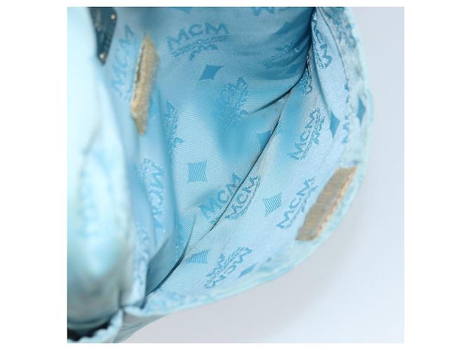 MCM Vicetos Logogram Schultertasche aus Nylon Hellblau Silber Authentisch 174459 - Ansicht 23