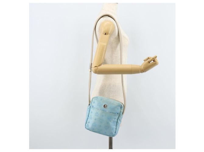 MCM Vicetos Logogram Schultertasche aus Nylon Hellblau Silber Authentisch 174459 - Ansicht 24