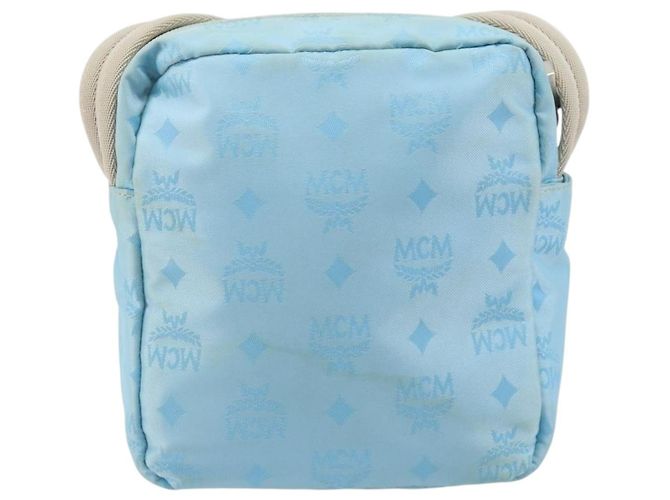 MCM Vicetos Logogram Schultertasche aus Nylon Hellblau Silber Authentisch 174459 - Ansicht 3