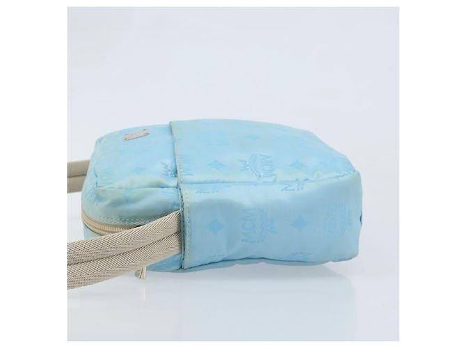 MCM Vicetos Logogram Schultertasche aus Nylon Hellblau Silber Authentisch 174459 - Ansicht 5