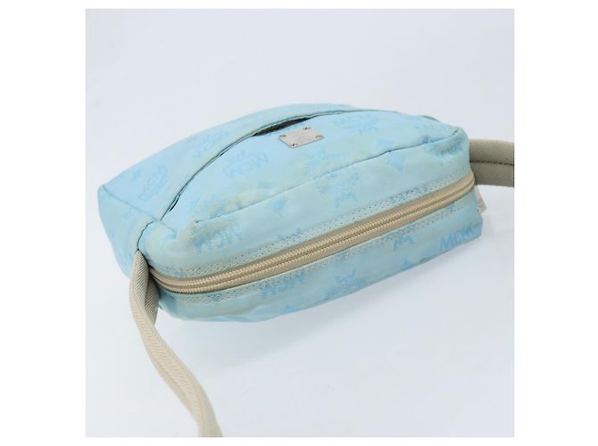 MCM Vicetos Logogram Schultertasche aus Nylon Hellblau Silber Authentisch 174459 - Ansicht 6