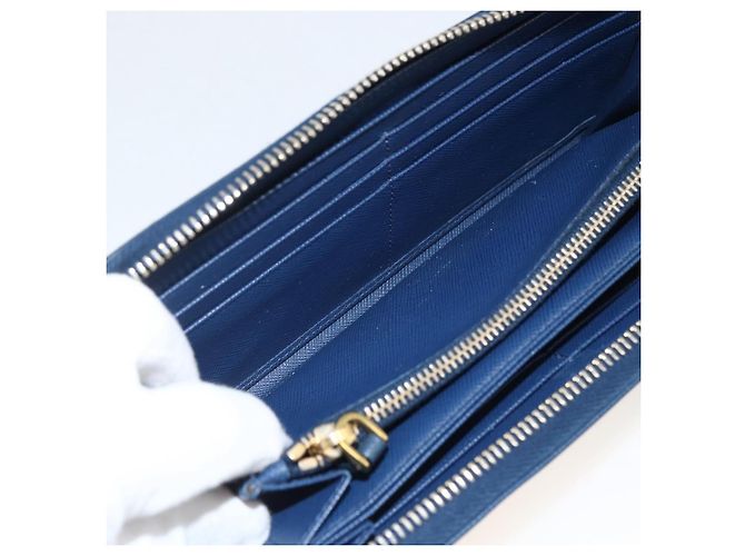 Saffiano PRADA Portafoglio Lungo in pelle Safiano Blu Navy Oro Auth fm5265 D'oro - vista 10