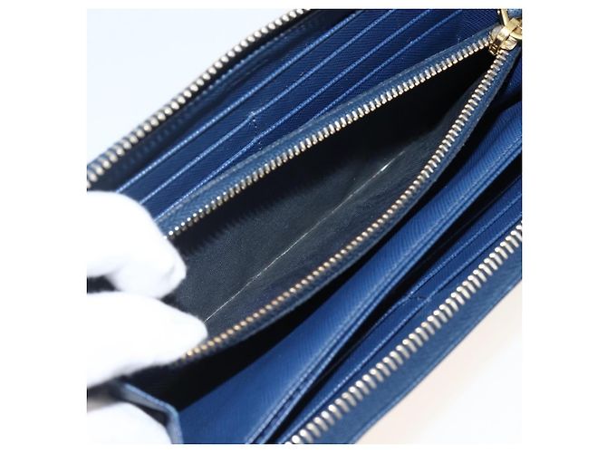 Saffiano PRADA Portafoglio Lungo in pelle Safiano Blu Navy Oro Auth fm5265 D'oro - vista 11