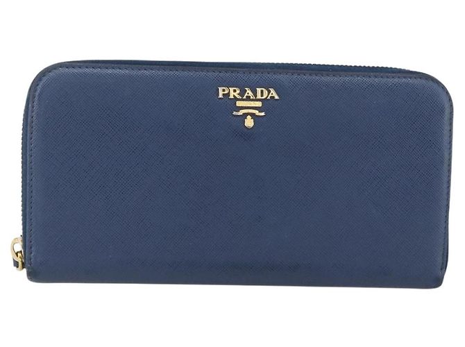 Saffiano PRADA Portafoglio Lungo in pelle Safiano Blu Navy Oro Auth fm5265 D'oro - vista 13