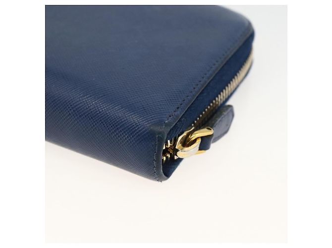 Saffiano PRADA Portafoglio Lungo in pelle Safiano Blu Navy Oro Auth fm5265 D'oro - vista 15