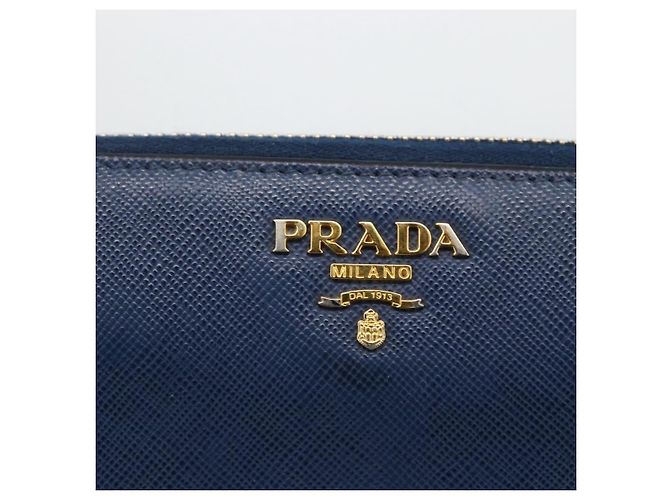 Saffiano PRADA Portafoglio Lungo in pelle Safiano Blu Navy Oro Auth fm5265 D'oro - vista 17