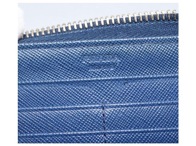Saffiano PRADA Portafoglio Lungo in pelle Safiano Blu Navy Oro Auth fm5265 D'oro - vista 18