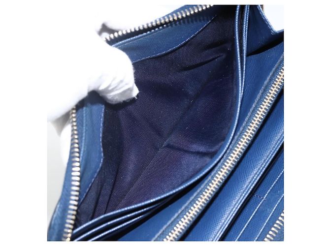 Saffiano PRADA Portafoglio Lungo in pelle Safiano Blu Navy Oro Auth fm5265 D'oro - vista 19