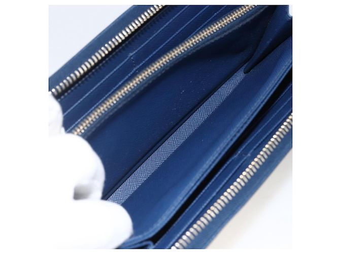 Saffiano PRADA Portafoglio Lungo in pelle Safiano Blu Navy Oro Auth fm5265 D'oro - vista 20