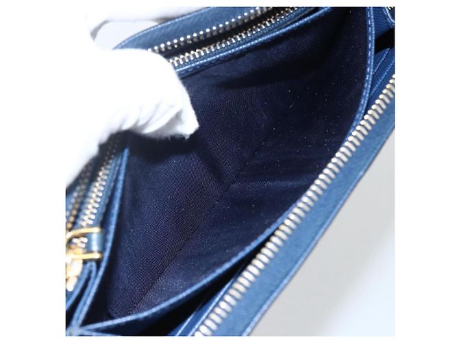 Saffiano PRADA Portafoglio Lungo in pelle Safiano Blu Navy Oro Auth fm5265 D'oro - vista 21