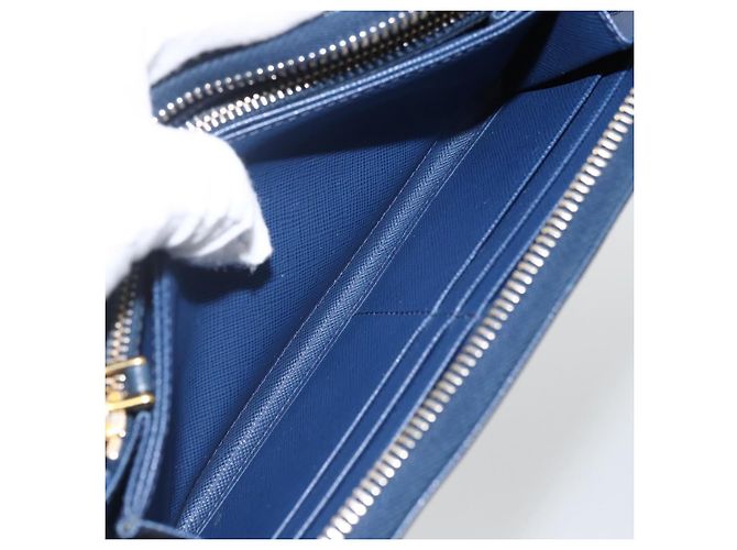 Saffiano PRADA Portafoglio Lungo in pelle Safiano Blu Navy Oro Auth fm5265 D'oro - vista 22
