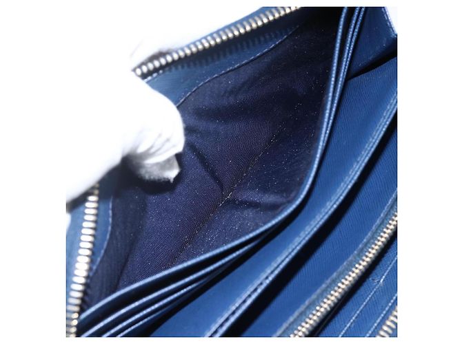 Saffiano PRADA Portafoglio Lungo in pelle Safiano Blu Navy Oro Auth fm5265 D'oro - vista 23