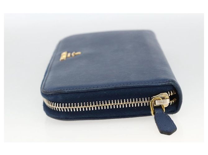 Saffiano PRADA Portafoglio Lungo in pelle Safiano Blu Navy Oro Auth fm5265 D'oro - vista 3