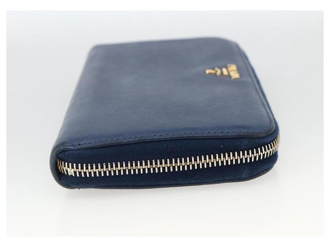 Saffiano PRADA Portafoglio Lungo in pelle Safiano Blu Navy Oro Auth fm5265 D'oro - vista 4