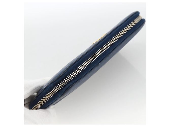 Saffiano PRADA Portafoglio Lungo in pelle Safiano Blu Navy Oro Auth fm5265 D'oro - vista 5