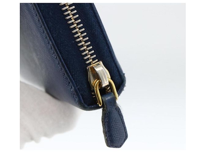 Saffiano PRADA Portafoglio Lungo in pelle Safiano Blu Navy Oro Auth fm5265 D'oro - vista 8