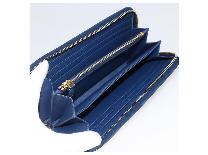 Saffiano PRADA Portafoglio Lungo in pelle Safiano Blu Navy Oro Auth fm5265 D'oro - vista 9