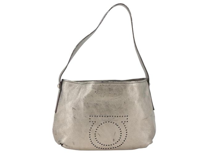 Borsa a Spalla in Pelle Salvatore Ferragamo Argento Auth BA11441 - vista 2