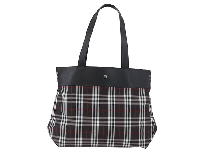 Burberry Borsa Tote Nova Check in nylon nero e argento Auth 174568 - vista 2