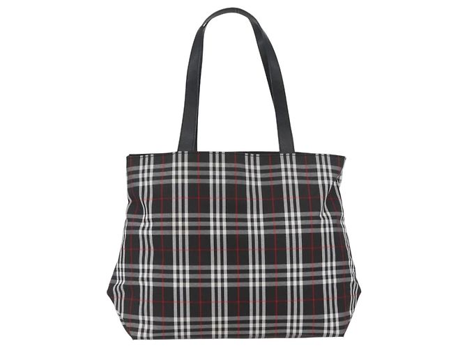 Burberry Borsa Tote Nova Check in nylon nero e argento Auth 174568 - vista 3