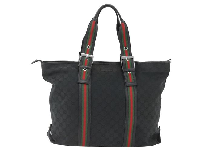 GUCCI GG Canvas Web Sherry Linie Tote Bag Schwarz Silber 132898 Auth mr2181 - Ansicht 2