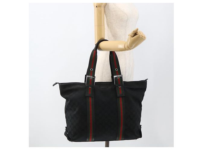 GUCCI GG Canvas Web Sherry Linie Tote Bag Schwarz Silber 132898 Auth mr2181 - Ansicht 22