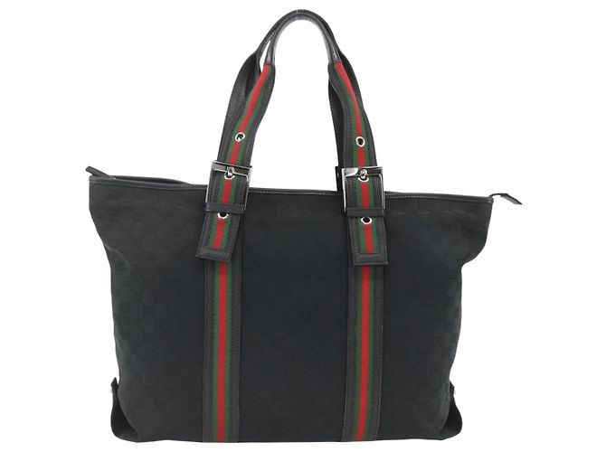 GUCCI GG Canvas Web Sherry Linie Tote Bag Schwarz Silber 132898 Auth mr2181 - Ansicht 3