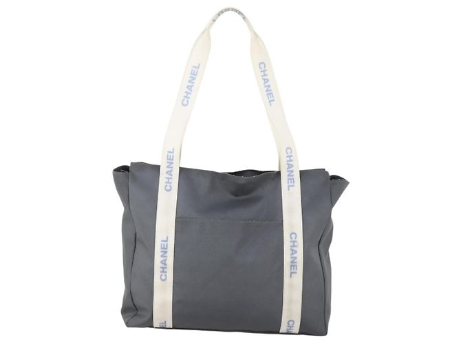 CHANEL Borsa Tote Nylon Grigio Argento CC Auth hk3544 Marrone - vista 2