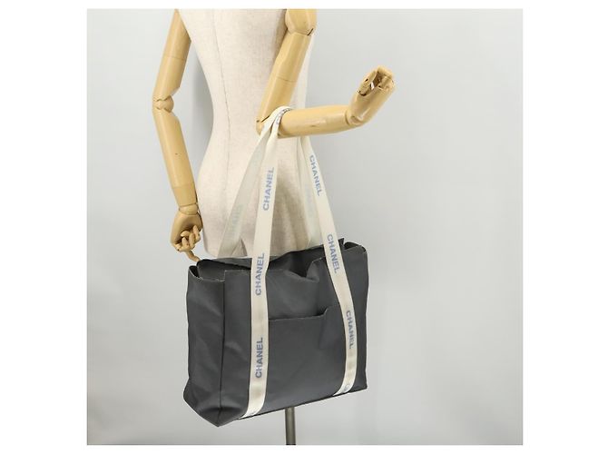 CHANEL Borsa Tote Nylon Grigio Argento CC Auth hk3544 Marrone - vista 22