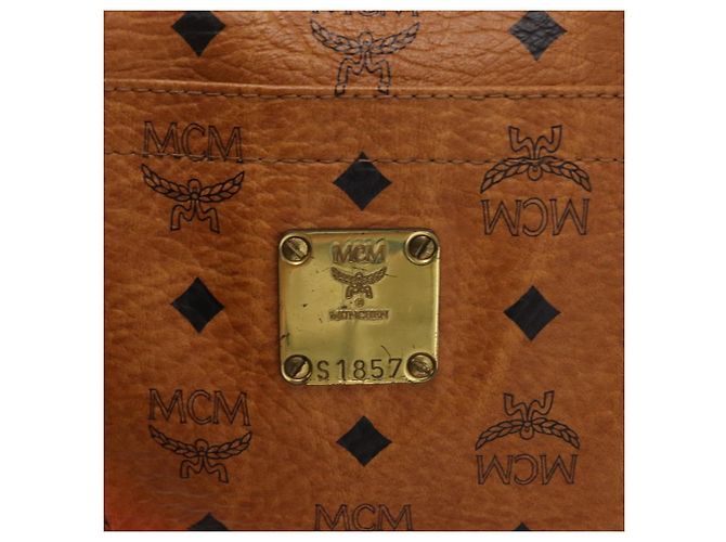 Borsa Tote Vicetos Logogram MCM in PVC Marrone Oro Auth BA10957 D'oro - vista 15