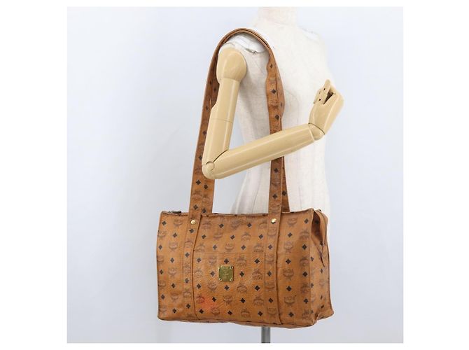 Borsa Tote Vicetos Logogram MCM in PVC Marrone Oro Auth BA10957 D'oro - vista 24