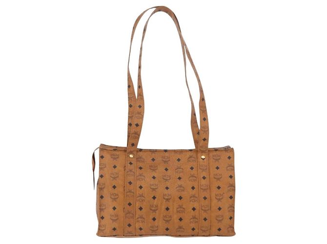 Borsa Tote Vicetos Logogram MCM in PVC Marrone Oro Auth BA10957 D'oro - vista 3