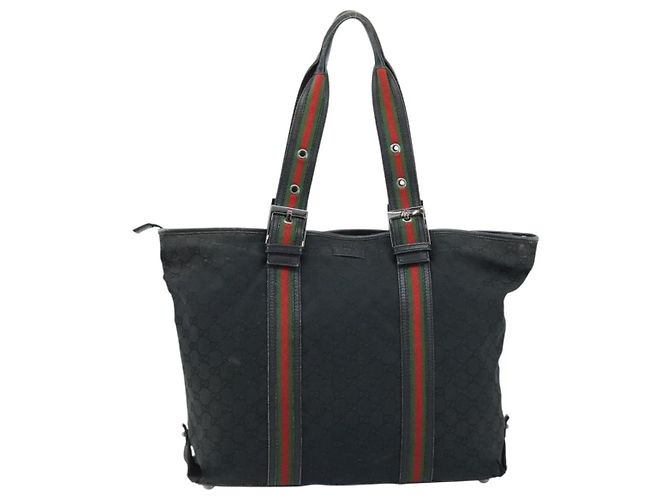 GUCCI GG Canvas Web Sherry Linie Tote Bag Schwarz 132898 Auth 170944 - Ansicht 2