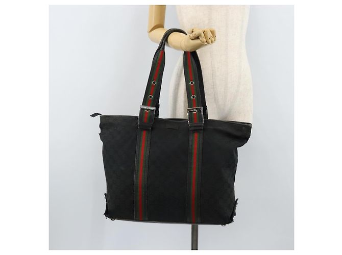 GUCCI GG Canvas Web Sherry Linie Tote Bag Schwarz 132898 Auth 170944 - Ansicht 24