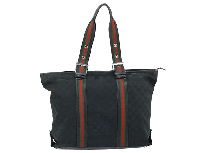 GUCCI GG Canvas Web Sherry Linie Tote Bag Schwarz 132898 Auth 170944 - Ansicht 3
