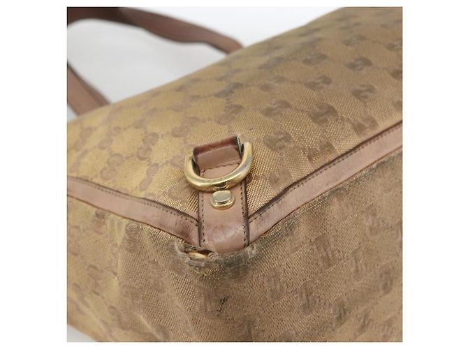 Borsa Tote Abbey GG Canvas Gucci Beige Oro 141472 Auth BSZ183 D'oro - vista 11